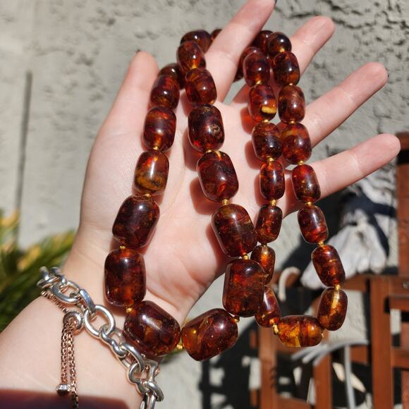 Vtg Baltic Amber Necklace Cognac Natural Inclusions Graduated Bead 28" 104 Grams - Picture 8 of 15